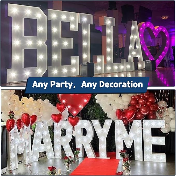 Marquee Letters 3 Feet Tall Large Light Up Letters Baby Shower Decorations Wedding Engagement Proposal White Party Decorations Marry Me Sign Big Cardboard Backdrop T