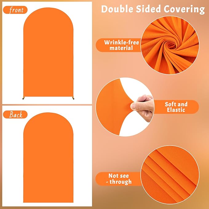 6FT Orange Arch Backdrop Cover - Polyester Fitted Wedding Arch Stand Covers Round Top Chiara Arch Backdrop Cover for Birthday Party Banquet Photo Background Decoration