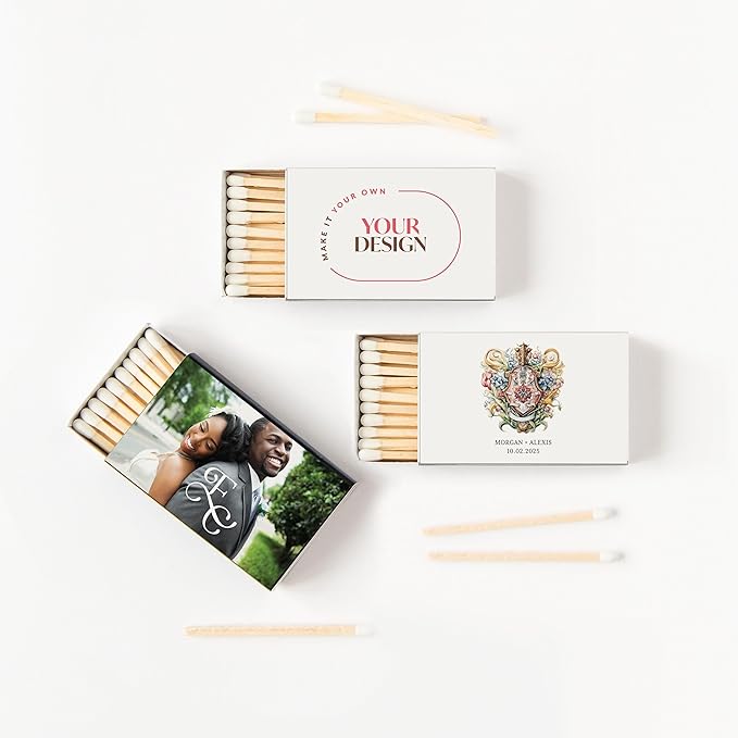 Weddingstar Matchboxes Stickers for Wedding or Event - Upload Your Own Design - Pack of 50 White