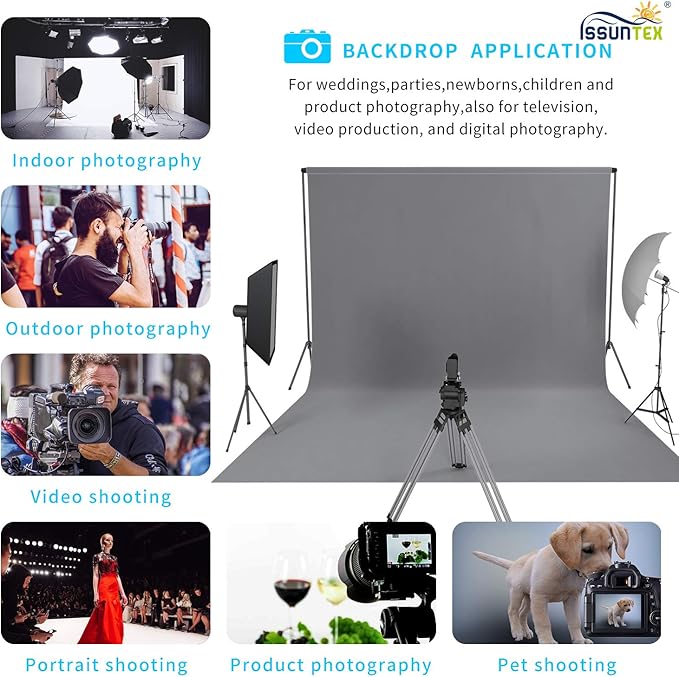 ISSUNTEX 10X10 ft/3X3 Meters Background Photo Backdrop, Photo Studio, Collapsible High Density Screen for Video Photography and Television-Gray