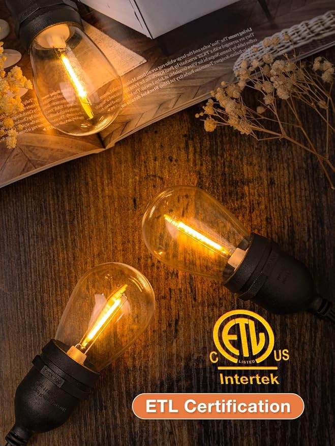 String Lights 48 FT Warm White LED Patio Lights with 25 Shatterproof Bulbs