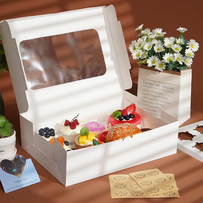 Yeplan 20 Packs Cupcake Boxes,12 Count Cupcake Boxes with Clear Window,13.4x9.8x4 Inch Cookie Boxes,Cupcake Containers,Bakery Boxes for Birthday,Wedding,Party