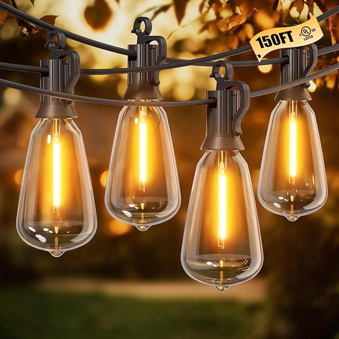 String Lights, 150 FT Outdoor Patio Lights with 47 Shatterproof LED Bulbs