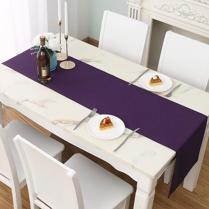 DUALIFE Plum Purple Table Runner for Wedding, Table Runners fit Rectange and Round Table Decorations for Birthday Parties, Banquets, Graduations, Engagements 14X72 Inches 1 Piece Dark Purple