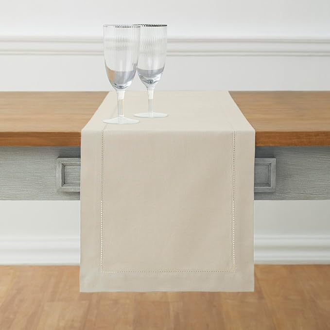 Solino Home Linen Table Runner 90 Inches Long - Cotton Linen Hemstitch Table Runner 14 x 90 Inch for Fall, Autumn, Halloween, Thanksgiving, Christmas