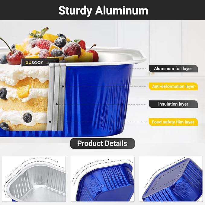 Baking Cups in Royal Blue, 50 Count Aluminum Foil Dessert Ramekins