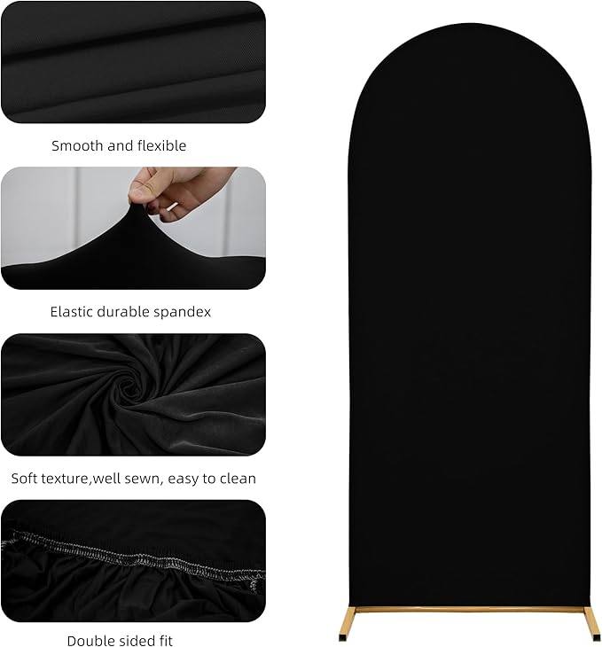 7.2FT Wedding Arch Covers Arch Backdrop Cover Arch Stand Covers Set Arch Cover Spandex Fabric Stretchy Backdrop for Wedding Birthday Party Decoration Baby Shower (Black, Cover Only)