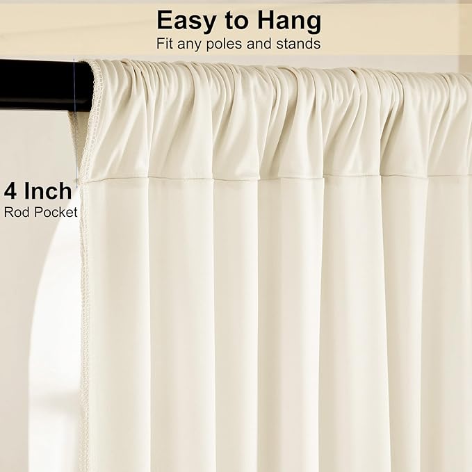 50ft x 15ft Ivory Wrinkle Free Backdrop Curtains for Parties,Silky Polyester Fabric Wedding Ceiling Drapes, 10 Panels 15ft Photo Back Drop Drapes for Baby Shower Photography Stage Background Cloth