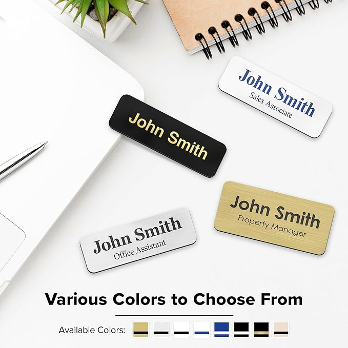 Name Tag, Magnetic White and Blue Name Tags, Personalized Name Tags, 1.5x3 Inches, Durable Engravable Impact Material, Made in The USA by My Sign Center