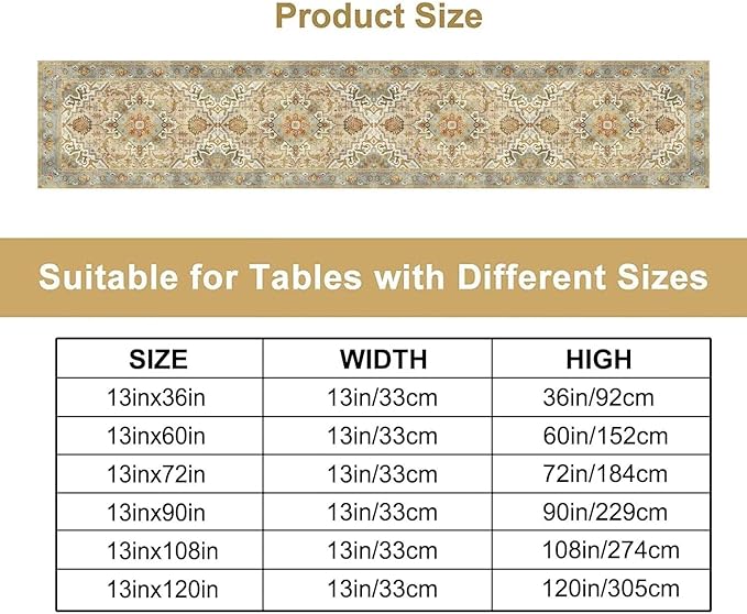 Vintage Boho Floral Table Runner, Rustic Old Farmhouse Yellow Retro Flower Pattern for Home Kitchen Table Decor Dining Coffee Room Party Decor 13x60in