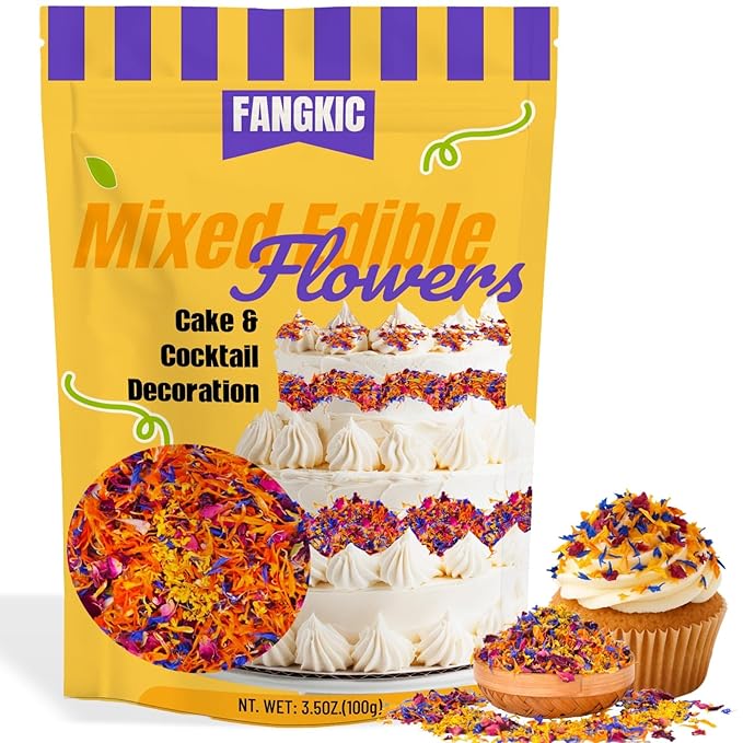 Edible Cake Toppers: 4-Petal Dried Flower Blend, 3.5 Oz Bag