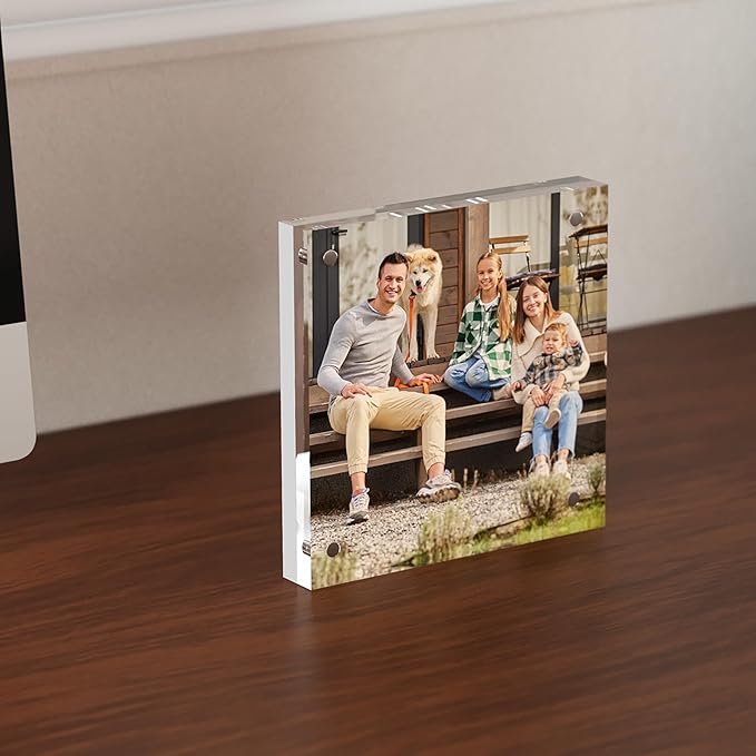 4x4 Acrylic Picture Frame 1 Pack, Clear Freestanding Double Sided Frameless Magnetic Photo Frames, Desktop Display Decor Gift