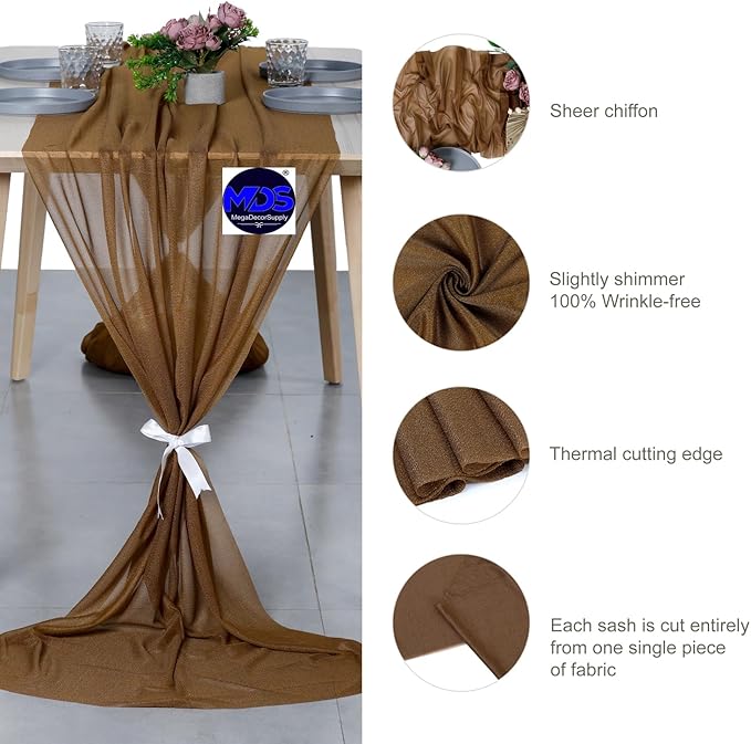 MDS Halloween Chiffon Table Runner - 15 Pack, 29 x 170 Inches, 14ft Each - Sheer Spooky Table Runners for Haunted House Parties, Trick-or-Treat Tables, Witchy Décor, Wedding & Events - Mocha