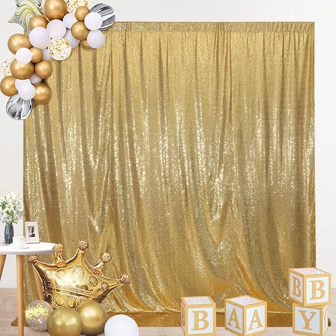 SquarePie Sequin Backdrop Less See Through Thick Background for Photography Glitter Curtain Party 7FT x 7FT Gold