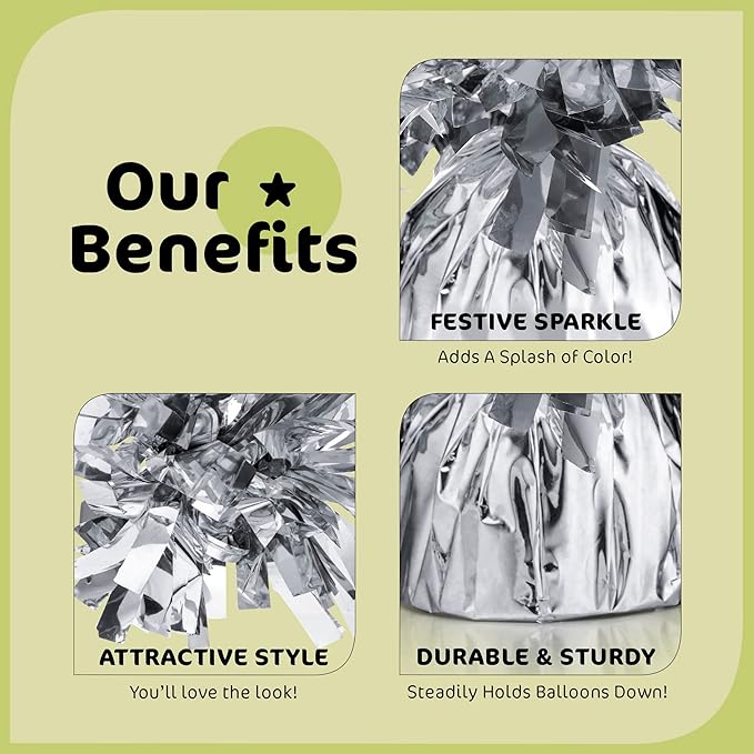 Balloon Weights, 12-Pack Silver Round Metallic Foil Decor