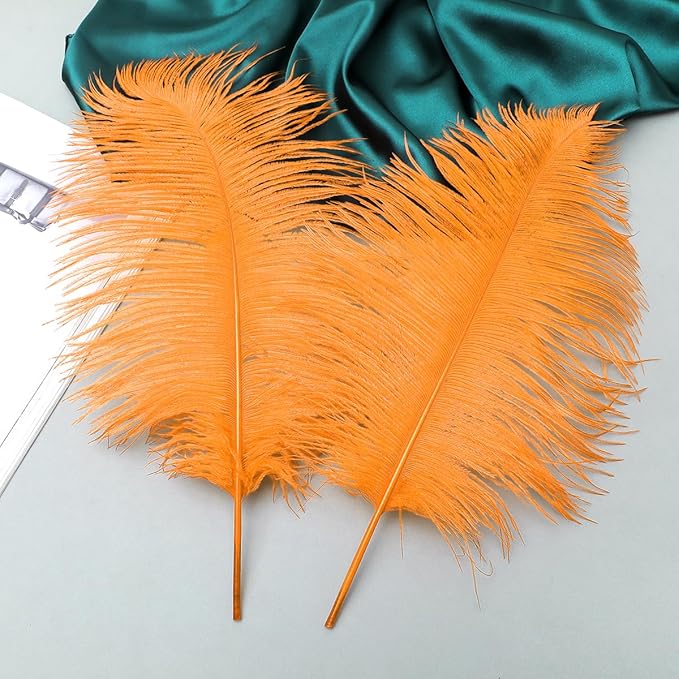 Ballinger Orange Large Ostrich Feathers - 24Pcs 10-12inch Large Orange Feathers for Vase,Wedding Party Centerpieces and Halloween Home Decor