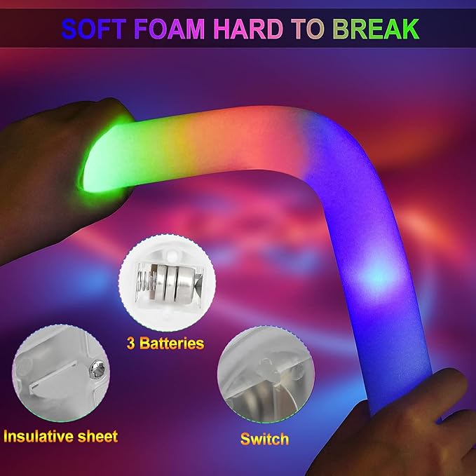 LifBetter Light Up Glow Sticks Bulk, LED Foam Sticks in The Dark with 3 Modes Flashing Led Foam Multicolor Batons Light up Party Favors for Birthdays, Weddings, Concerts, Festivals (20pcs)