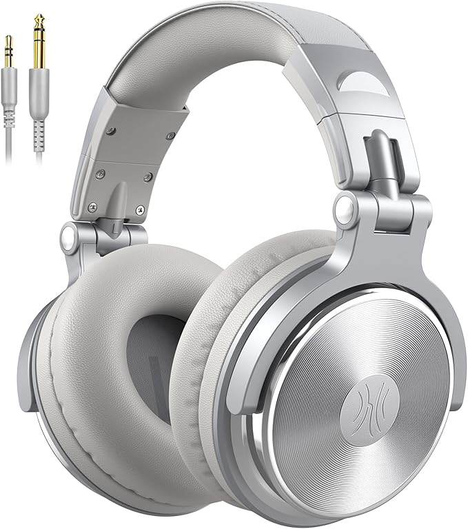 OneOdio Wired Over Ear Headphones Studio Monitor & Mixing DJ Stereo Headsets with 50mm Neodymium Drivers and 1/4 to 3.5mm Jack for AMP Computer Recording Podcast Keyboard Guitar Laptop - Silver