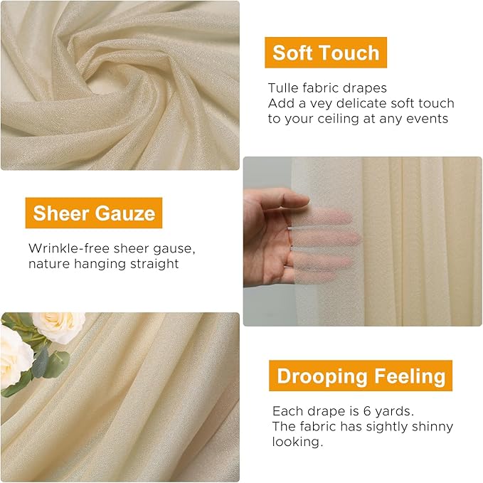 Wedding Arch Draping Fabric 1 Panel 28.7" x 20FT Champagne Sheer Chiffon Backdrop Drapes for Wedding Ceremony Birthday Party Bridal Shower Outdoor Decoration