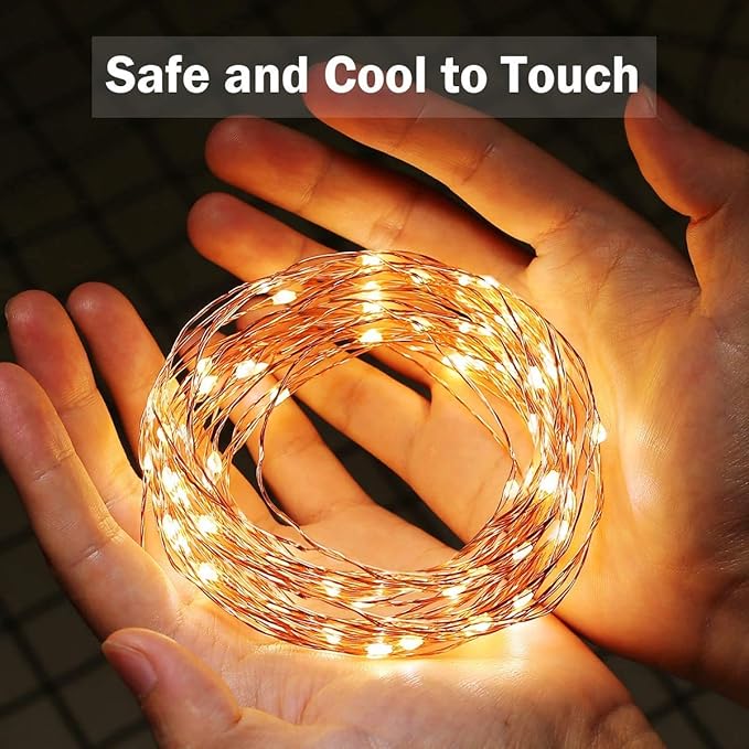 Lighting EVER Fairy Lights Plug in, 33ft 100 LED String Lights for Bedroom, Warm White Copper Wire Lights, Waterproof Indoor Outdoor Decorative Fairy Lights for Patio, Garden, Balcony, Vases, Craft