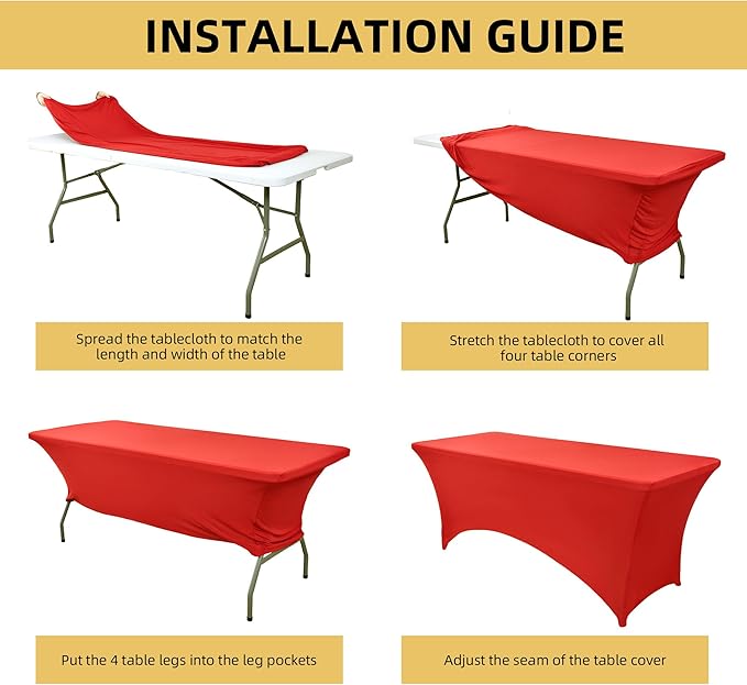 2-Pack 4ft Red Spandex Table Covers for Rectangular Folding Tables - Wrinkle Resistant Stretch Tight Table Cloths - Ultimate Fitted Table Protector for Parties, Banquet, and Wedding