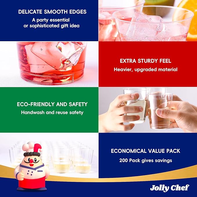 Clear Plastic Party Cups, 14 oz, 200 Count, Heavy-Duty Disposable