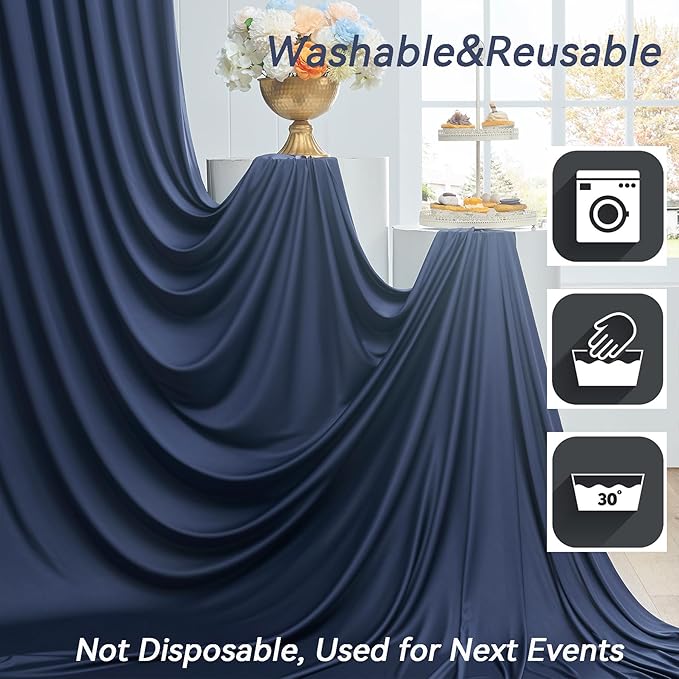 50×12ft Navy Blue Wrinkle Free Backdrop Curtain for Wedding Parties, 10 Panels 5×12ft Long Soft Silky Polyester Backdrop Drapes Photo Back Drop Curtains for Birthday Photography Background Cloth