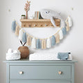 Tassels Garland Blue Boho Wall Hanging with Wooden Beads