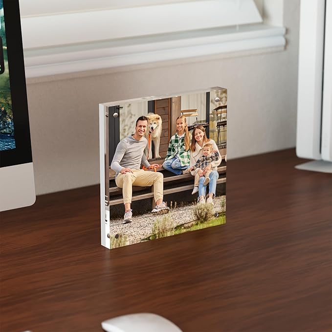 4x6 Acrylic Picture Frame 3 Pack, Clear Freestanding Double Sided Frameless Magnetic Photo Frames, Desktop Display Decor Gift