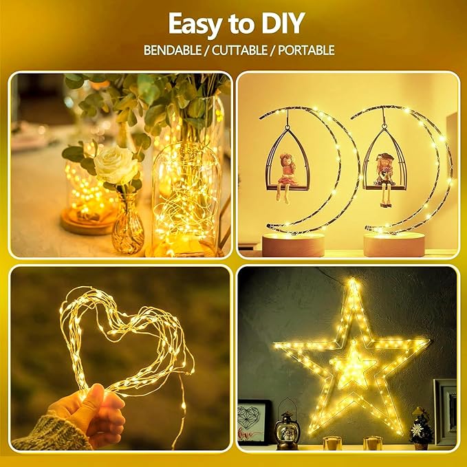 4-Pack Fairy Lights Battery Operated with Remote, Waterproof 33FT 100 LED Battery String Lights Outdoor Indoor, 8 Modes Twinkle Lights with Timer for Bedroom Classroom DIY Christmas Decor (Warm White)