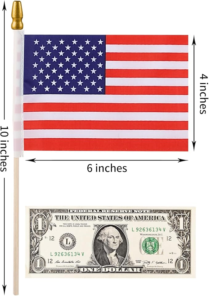 150pcs Small American Flags on Stick, Handheld 4 x 6 Inchs Mini American Flags with Kid-Safe Golden Spear Top, US Flags for 4th of July Decorations Outdoor, Independence Day Decorations
