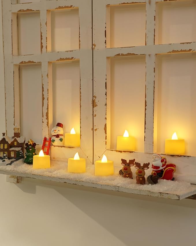 Amagic 24 Pack LED Tea Lights, Flameless Votive Candles, Lasting Electric Fake Small Candles, Battery Operated Tealights Candles for Halloween, Christmas, Home Decor, Wedding, Party, Festival(Ivory)