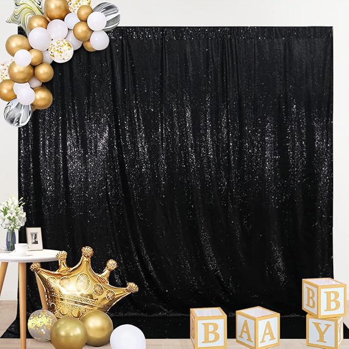 SquarePie Sequin Backdrop Less See Through Thick Stain Background Glitter Curtain Halloween Party 8FT x 8FT Black