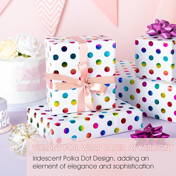 Yarcony Colorful Polka Dot Wrapping Paper,Gift Wrapping Paper, Rainbow Polka-Dot Gift Wrap for Present Packaing, Boy Girl Birthday, Party, Holiday,Christmas and Celebrations(17 Inch X 16.5 Feet)