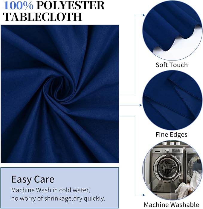 10 Pack Navy Blue 90 Inch Round Polyester Tablecloths - Wrinkle & Stain Resistant, Perfect for Weddings, Parties & Everyday Use