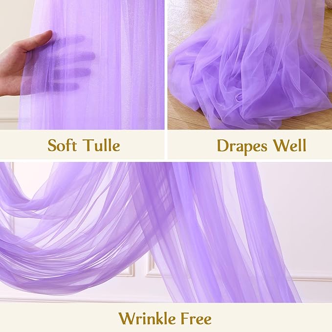Wedding Arch Draping Fabric Backdrop 1 Panel 60" x 26Ft Purple Arch Drapes Curtains for Wedding Reception Sheer Tulle Backdrop Curtain for Ceremony Birthday Party Baby Shower Arbor Ceiling Decorations