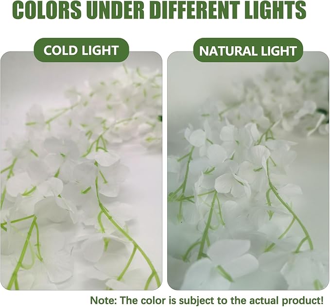 36 Pack White Wisteria Hanging Flowers, 3.44 Ft Fake Hanging Flowers, Artificial Wisteria Garland Vines for Wedding Room Backdrop Outdoor Patio Garden Decoration
