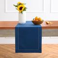 Solino Home Table Runner 90 Inches Long - Cotton Linen Hemstitch Lapis Blue Table Runner 14 x 90 Inch for Fall, Autumn