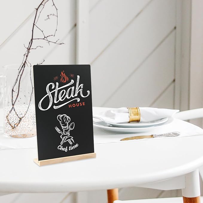 Double-Sided Small Chalkboard Signs (8 x 12 Inch) - Set of 3 with Stand & 7 Liquid Chalk Markers | Vintage Decorative Mini Tabletop Message Boards for Home & Events
