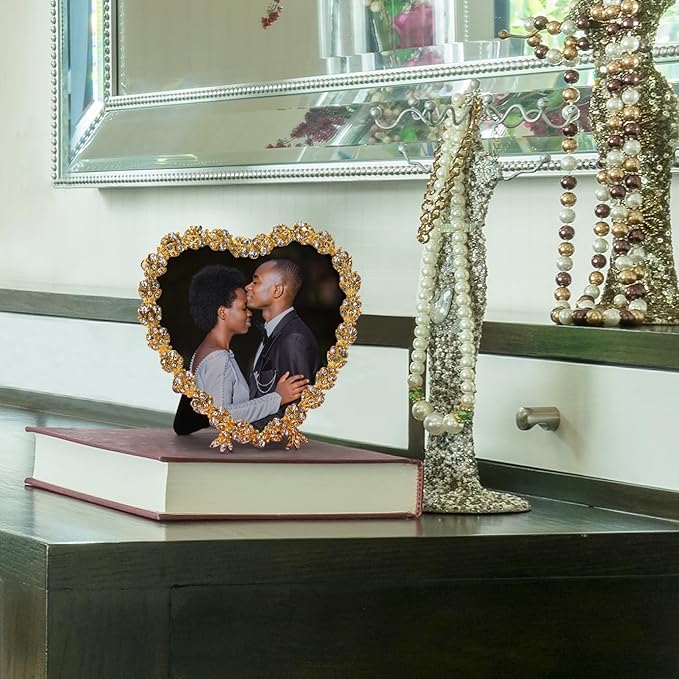 Tabletop Picture Frame, Heart Shape, Silver & Gold Finish, Glass