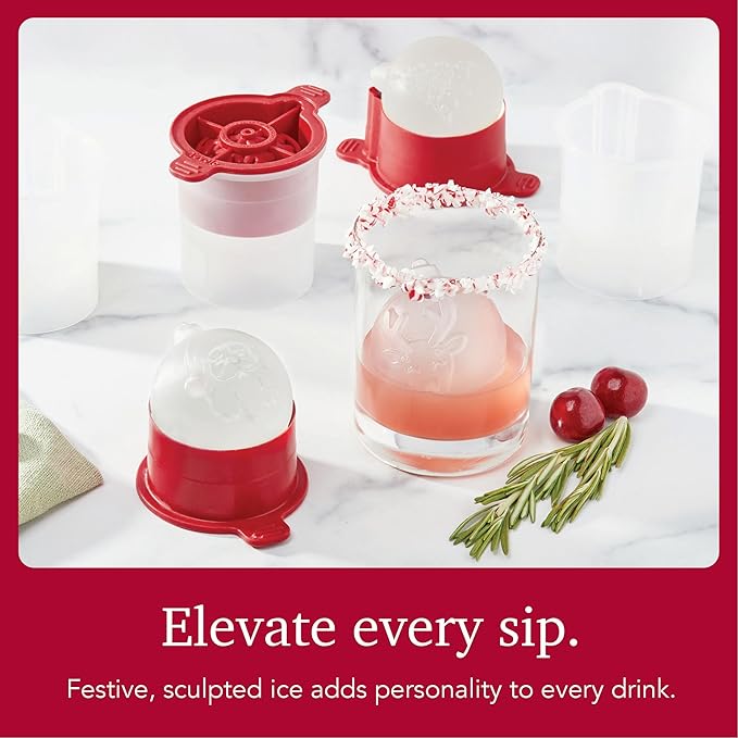 Silicone Holiday Ice Ball Molds, Set of 4 Festive Designs