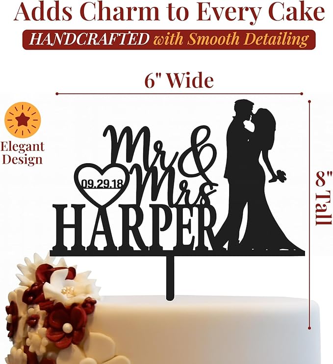 Non-Edible Wood Wedding Cake Topper, 6 x 8 Inch, Natural Finish
