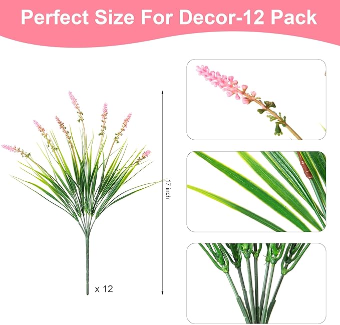 Artificial Greenery Stems, Magenta Plastic Monkey Grass, 12 Bundles