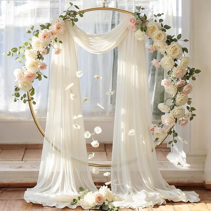 MDS Halloween Chiffon Draping Fabric - 2 Panel, 30" Wide x 20ft Long - Sheer Spooky Arbor & Canopy Drapery for Haunted House Backdrops, Party Ceilings, DIY Costumes & Themed Events - Ivory