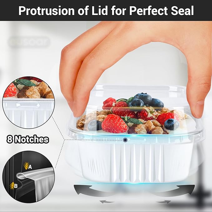 Baking Cups 50 Pack, White 10 oz Aluminum Ramekins with Clear Lids