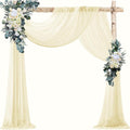 VOK Wedding Arch Draping Fabric Chiffon Curtains, 29in x 18Ft Sheer Chiffon Outdoor Curtain for Wedding Ceremony Birthday Party Decoration (Light Yellow,4 Panel)