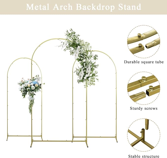 Background Support Equipment: Beige Metal Arch Set of 3 with Fabric