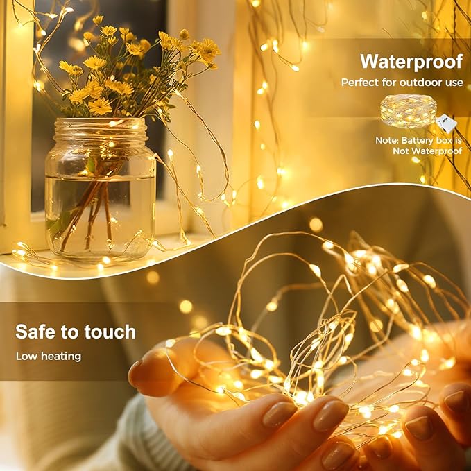 kolpop 100 Pack LED Fairy Lights Battery Operated, Mini Twinkle String Lights Battery Powered Waterproof for Christmas Mason Jars Party