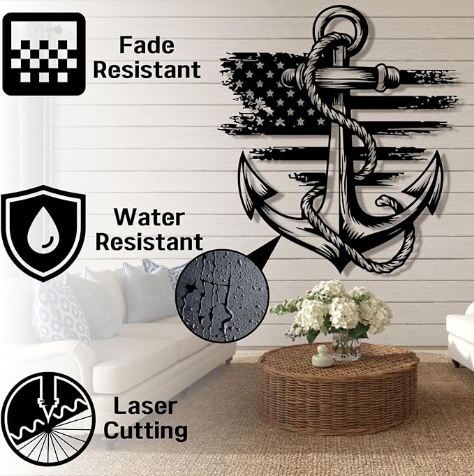 lunwall Metal Anchor Wall Decor, Anchor Metal Sign, Metal Anchor Decor, Anchor Metal Wall Art, Metal Nautical Wall Decor, Metal Wall Decor Coastal, Anchor Wall Decor (white, 30L x 27W / 76 x 69 cm)