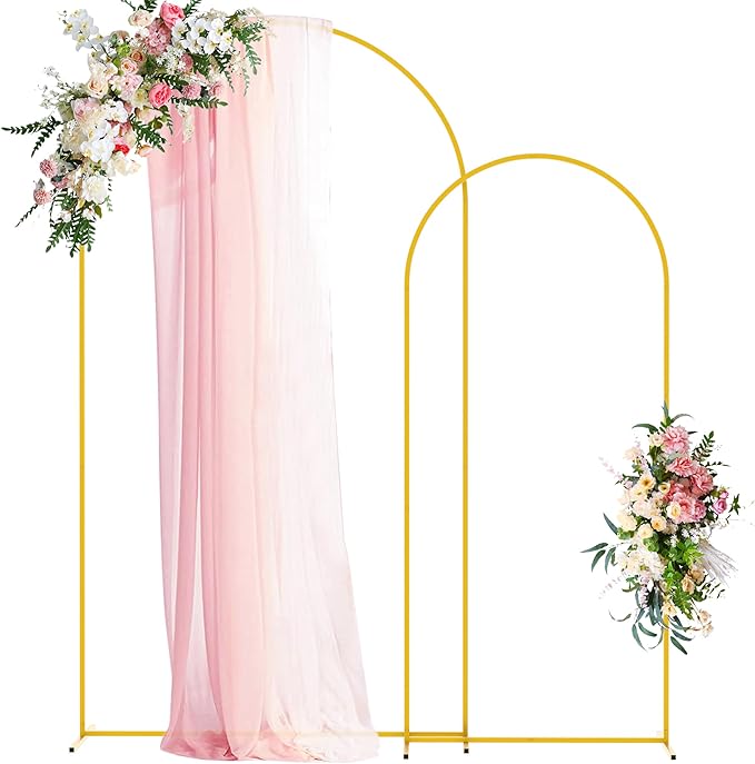 Arbor Wedding Arch Backdrop Set, Gold Metal, 2 Sizes: 7.2 Ft and 6 Ft